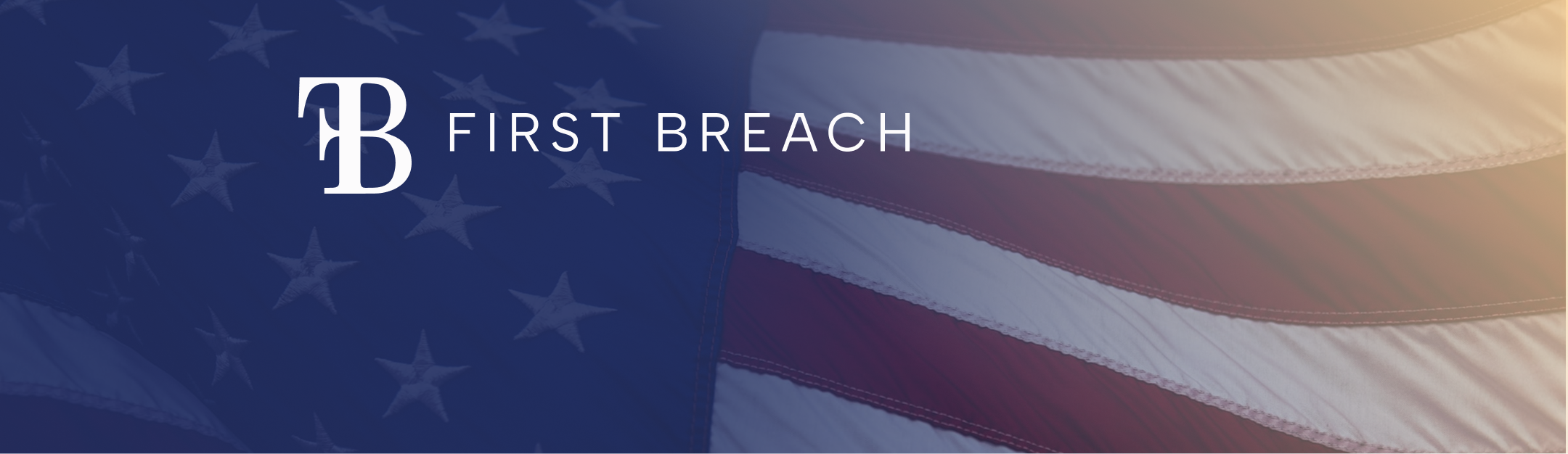 american flag banner with text and logo in foreground